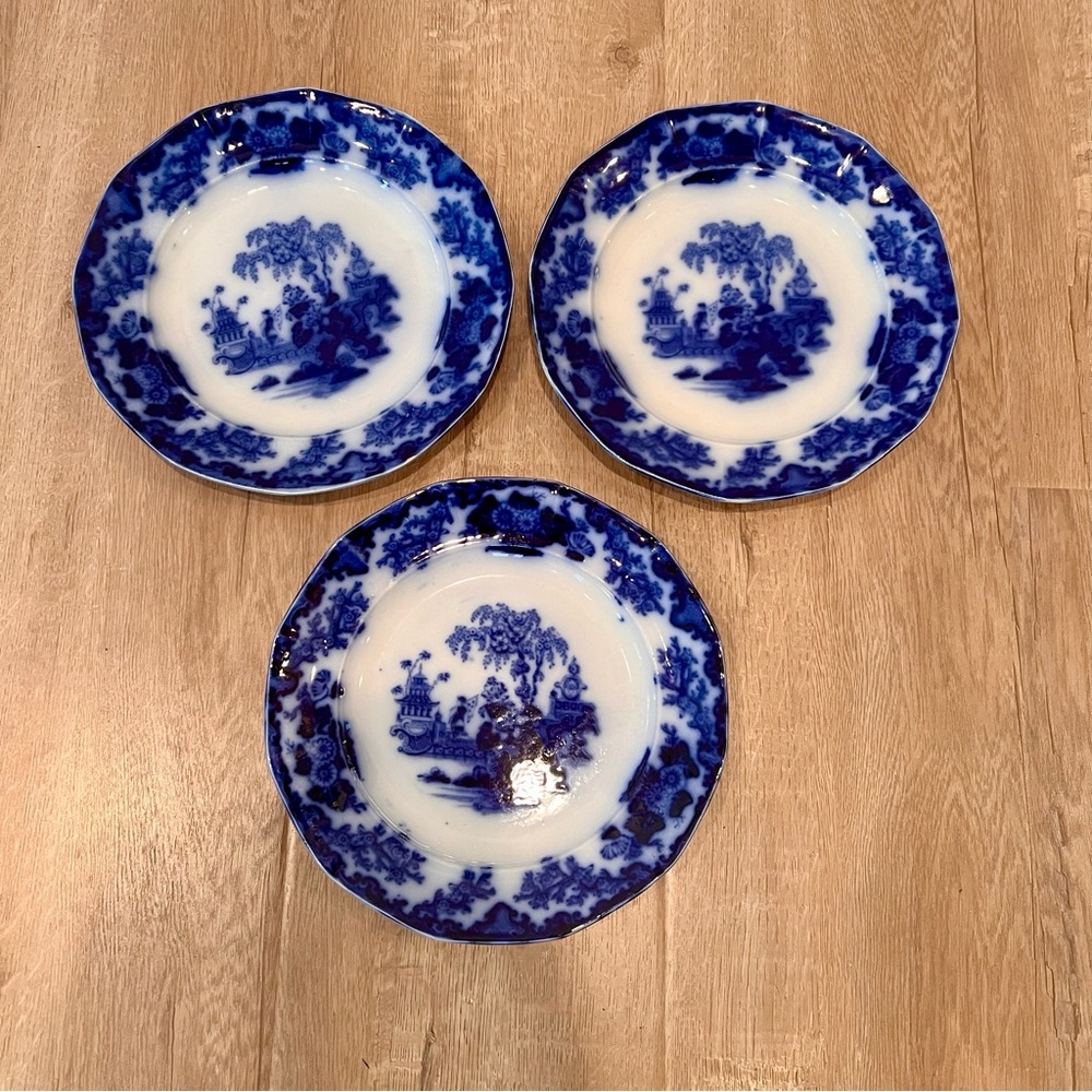 3 PCs 19th Century Flow Blue John‎ and George Alcock Scinde 9” Plates Antique